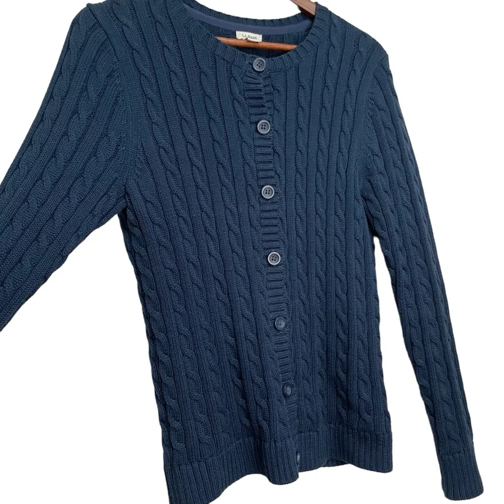 L.L. Bean Navy Cable Knit Cardigan - Picture 7 of 8